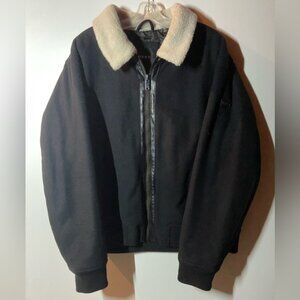 DKNY Black Bomber Jacket with Shearling Collar